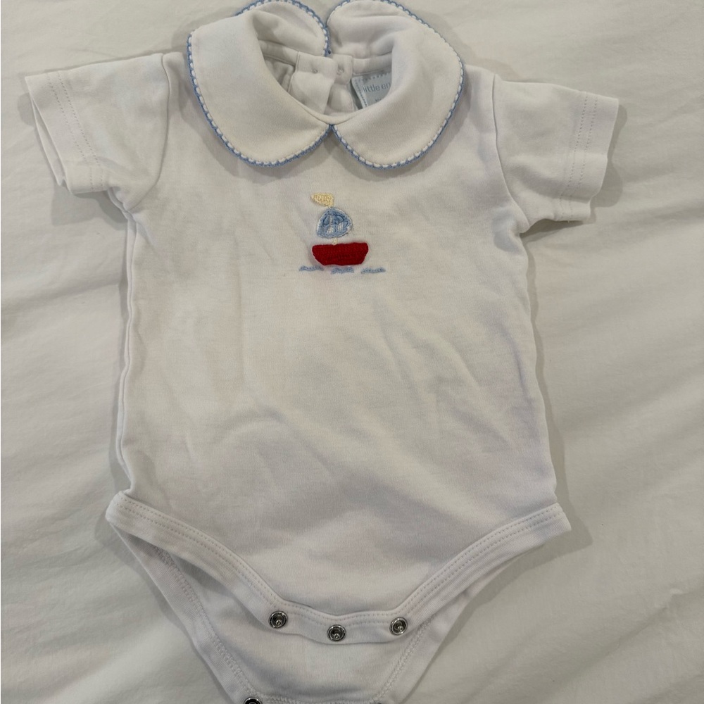 Little English White Onesie Bodysuit with Sailboat Design